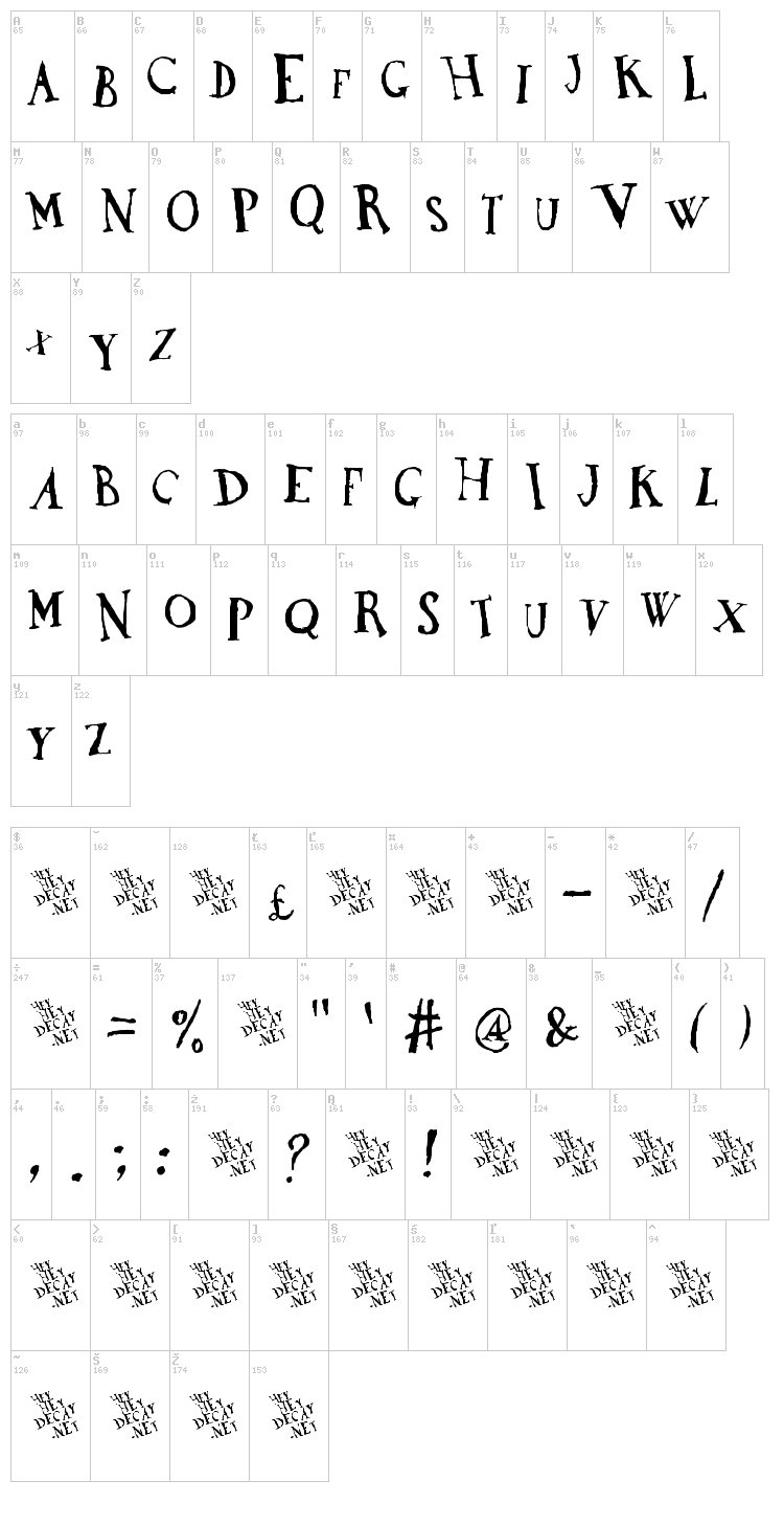 DaDa Antiquerist font map